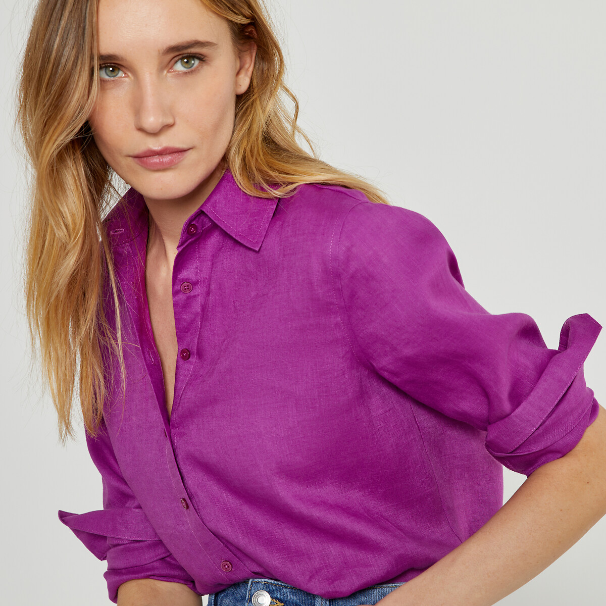 Рубашка из льна с длинными рукавами 38 (FR) - 44 (RUS) фиолетовый
