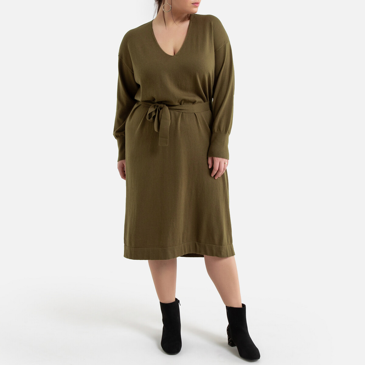 Платье-пуловер La Redoute С V-образным вырезом короткое с ремешком 50 (FR) - 56 (RUS) зеленый, размер 50 (FR) - 56 (RUS) С V-образным вырезом короткое с ремешком 50 (FR) - 56 (RUS) зеленый - фото 2