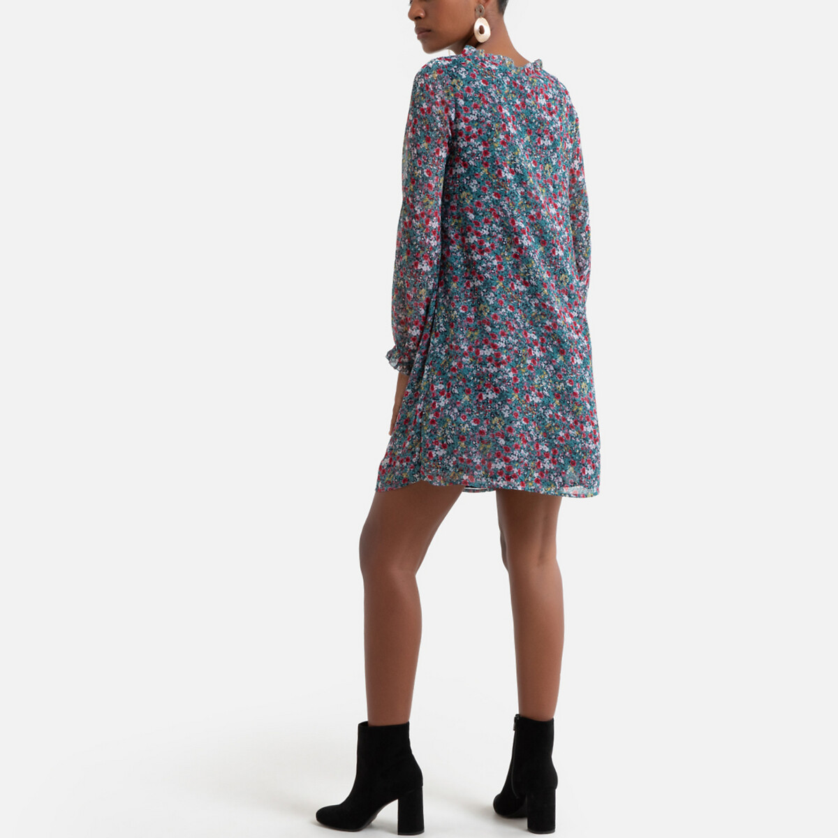 Платье La Redoute Короткое с цветочным узором V-образный вырез XS разноцветный, размер XS - фото 4