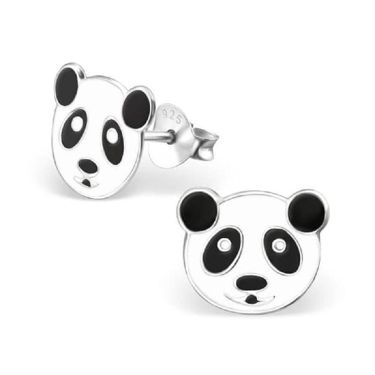Boucles d'oreilles Tête Panda Noir & Blanc Argent 925