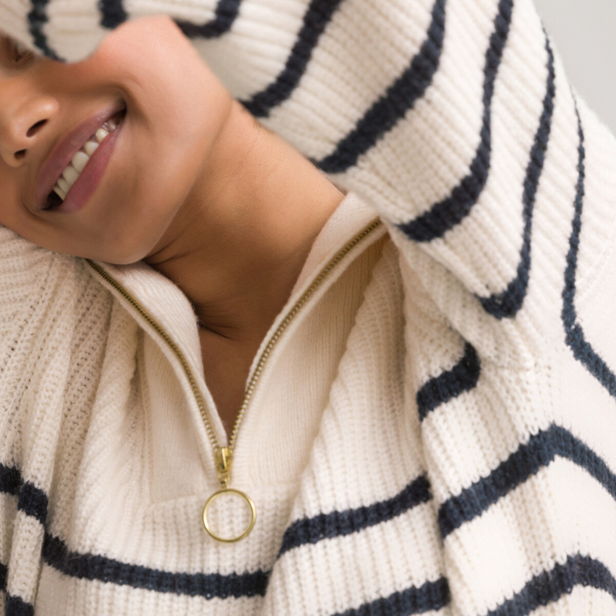 Пуловер LA REDOUTE COLLECTIONS С воротником-стойкой из плотного трикотажа в полоску S белый, размер S - фото 3