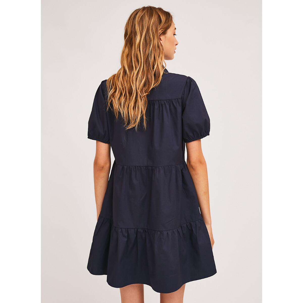Платье LaRedoute Короткое расклешенное на пуговицах рубашечный воротник XS синий, размер XS - фото 2
