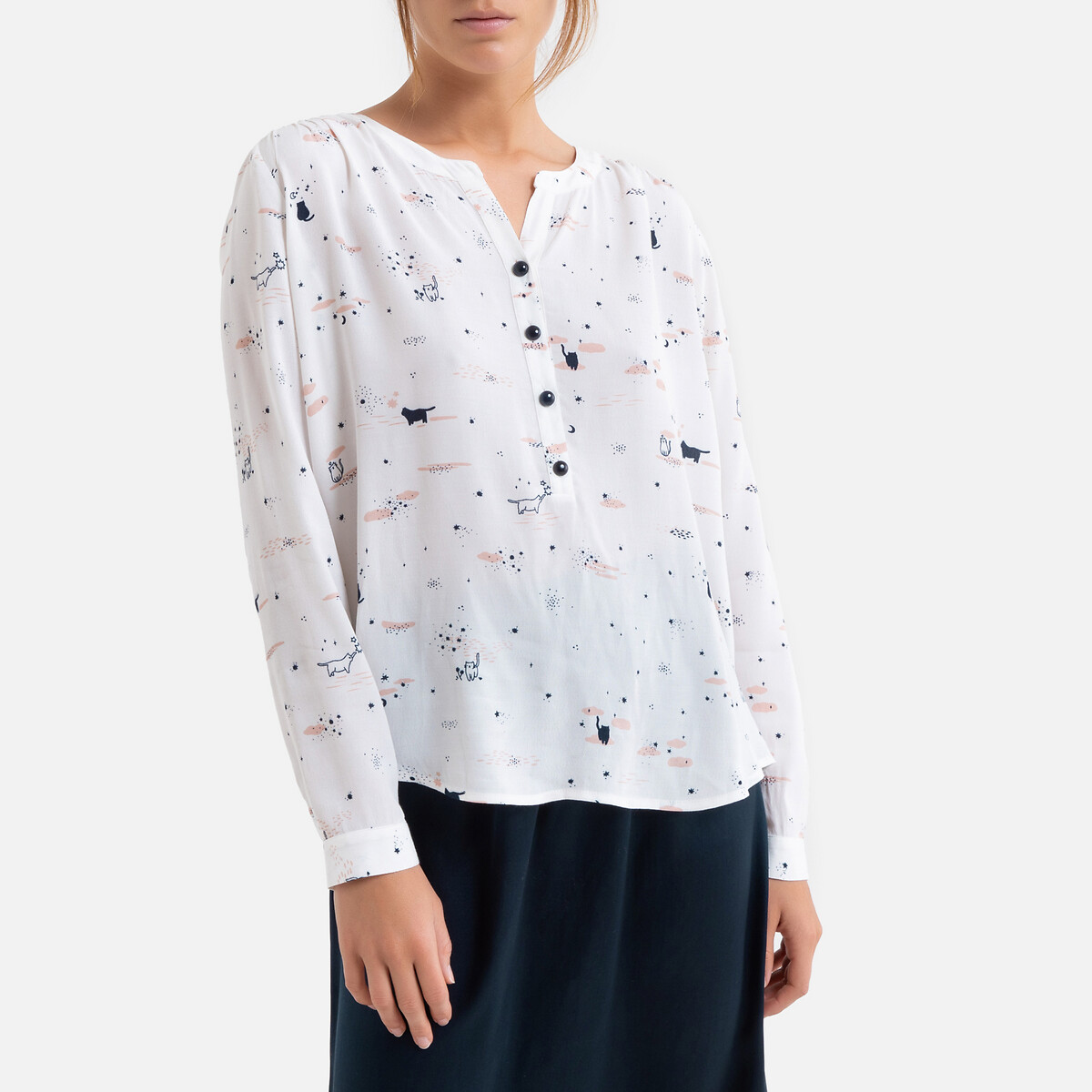 

Блузка LaRedoute, Бежевый, С рисунком с длинными рукавами 2(M) бежевый