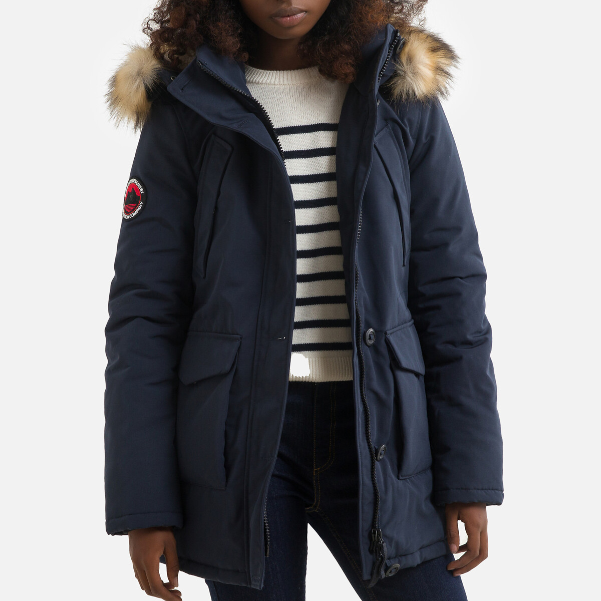 Parka com capuz em imitação pelo