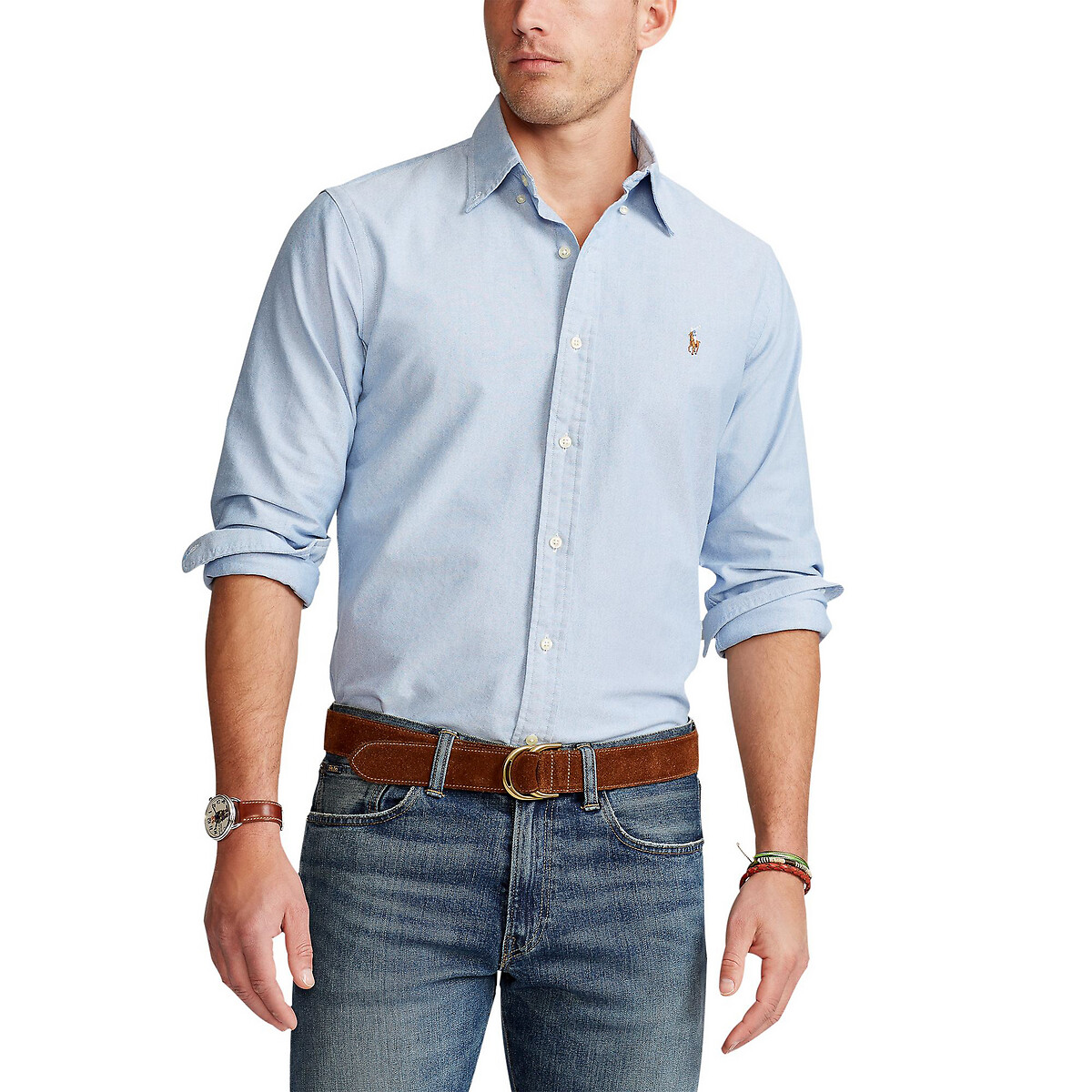 Рубашка Прямая custom fit из ткани оксфорд стрейч XS синий