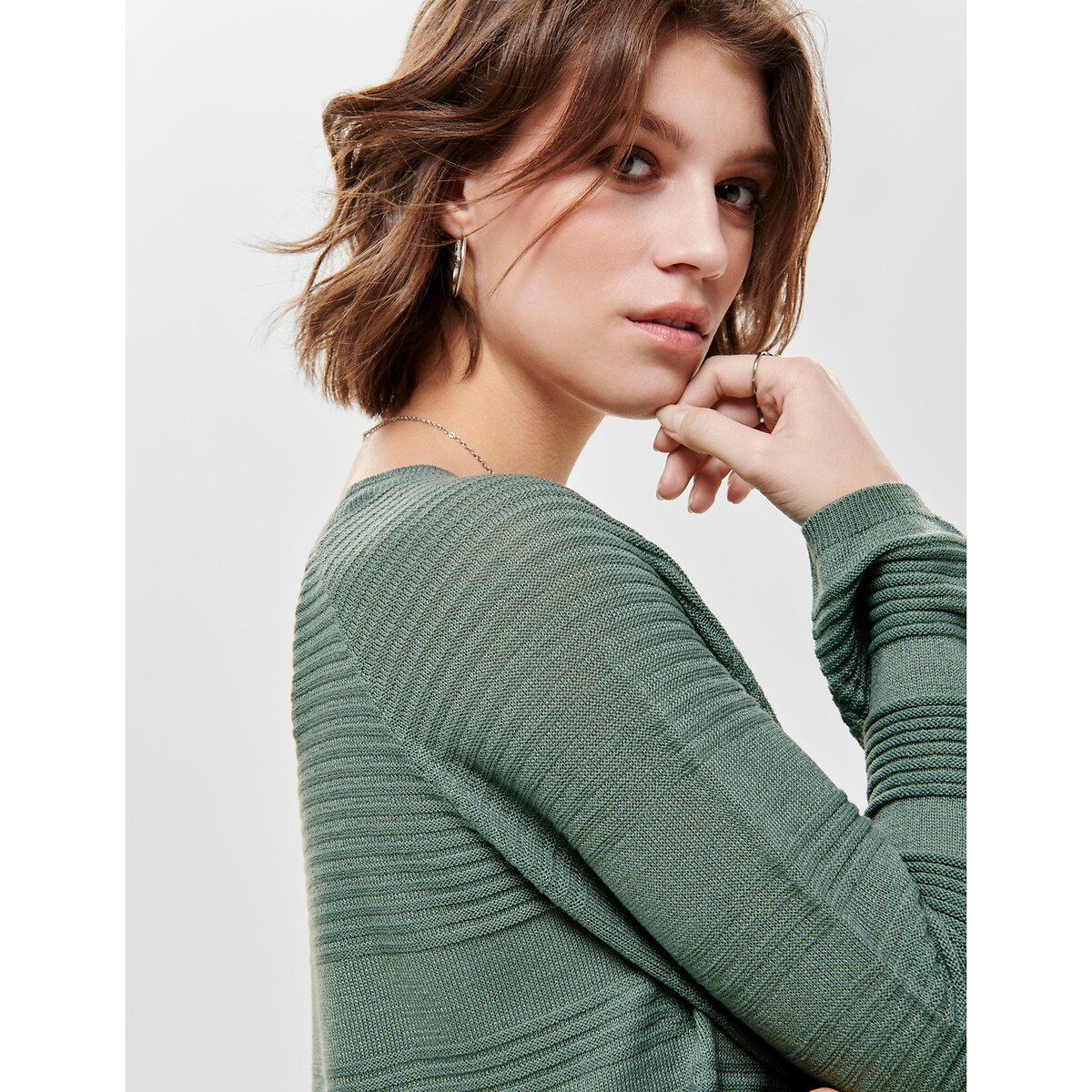 Пуловер Из тонкого трикотажа присборенный снизу S зеленый LaRedoute, размер S - фото 2