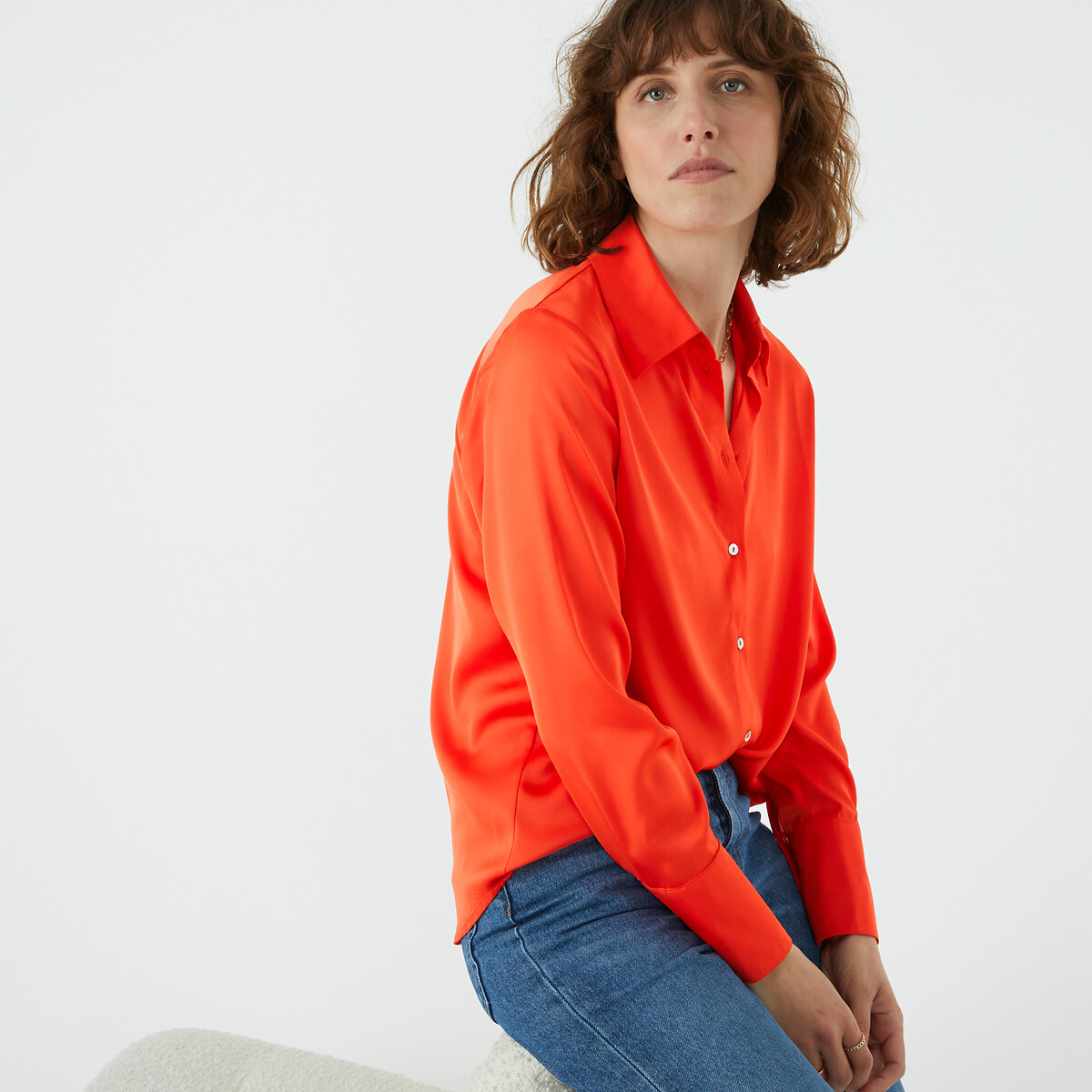 Рубашка с длинными рукавами  50 (FR) - 56 (RUS) оранжевый LaRedoute, размер 50 (FR) - 56 (RUS) Рубашка с длинными рукавами  50 (FR) - 56 (RUS) оранжевый - фото 3