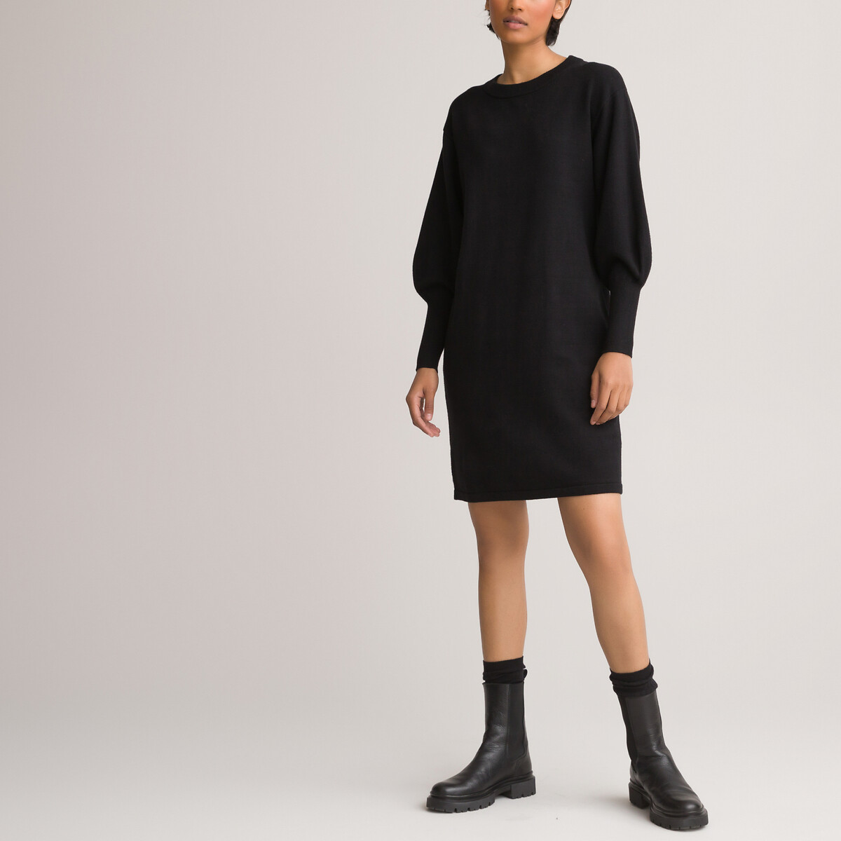 Платье-пуловер LaRedoute Короткое круглый вырез и длинные рукава XL черный, размер XL - фото 2