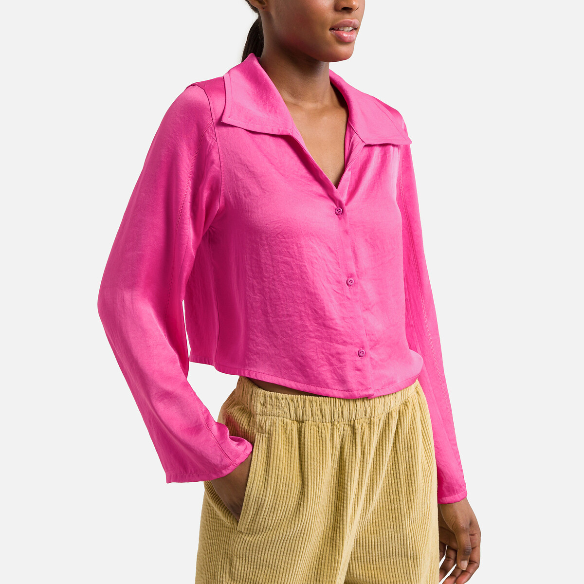 цена Рубашка укороченная с длинными рукавами L розовый