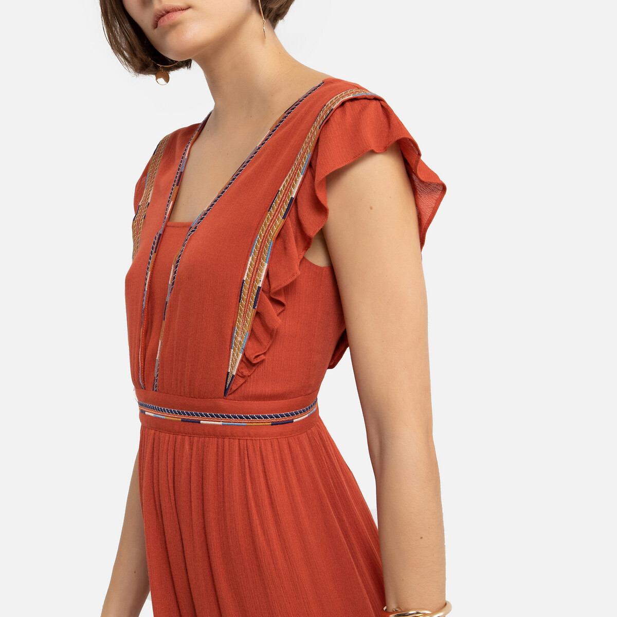 Платье LaRedoute Длинное V-образный вырез короткие рукава 1(S) оранжевый, размер 1(S) Длинное V-образный вырез короткие рукава 1(S) оранжевый - фото 4