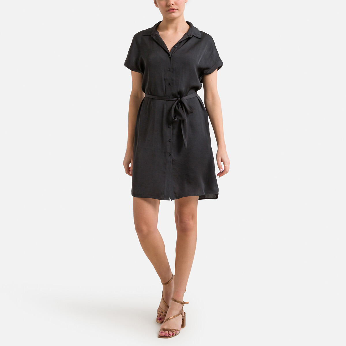 Платье-рубашка Укороченное L черный LaRedoute, размер L - фото 2