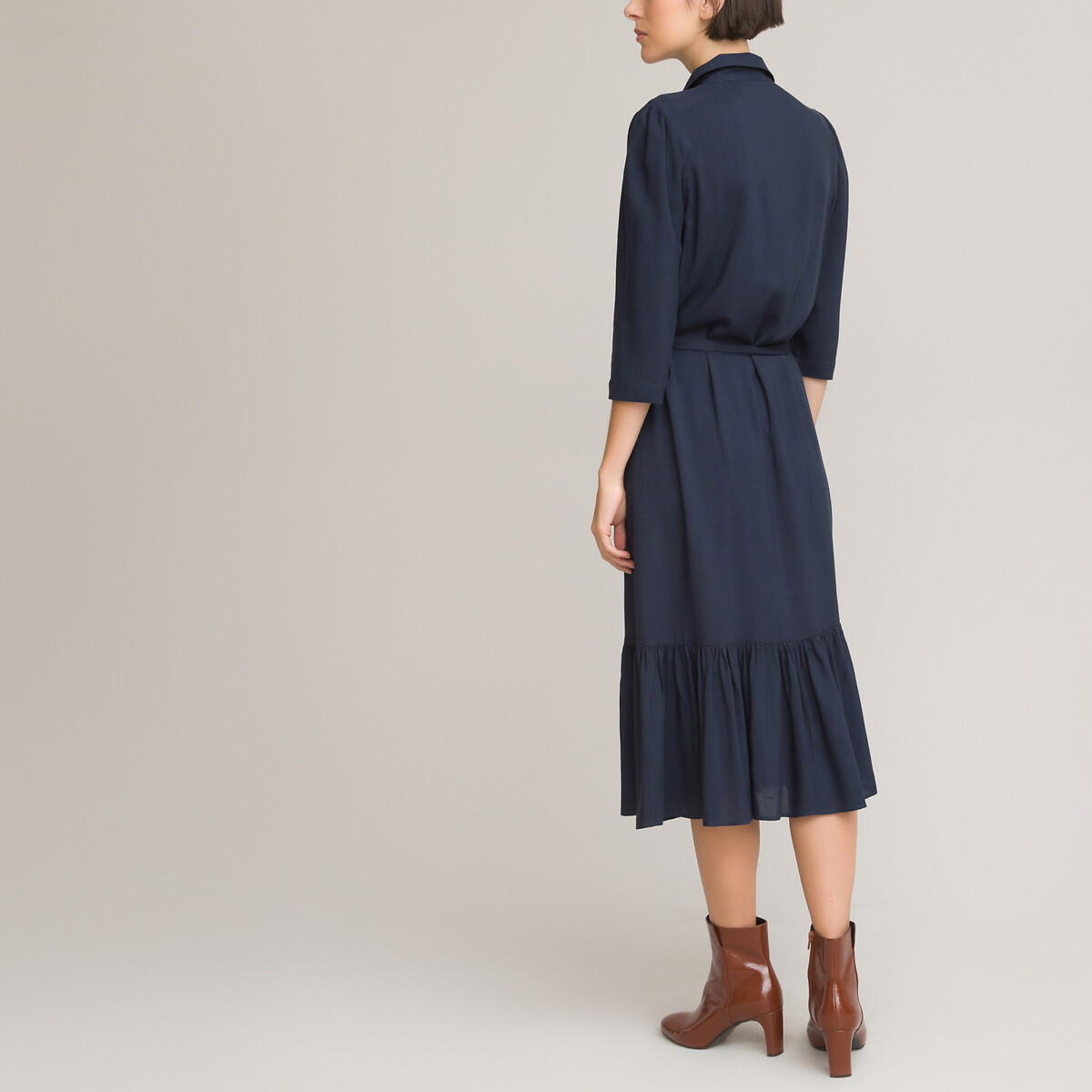 Платье-рубашка LaRedoute Длинное низ с воланом 48 синий, размер 48 - фото 4
