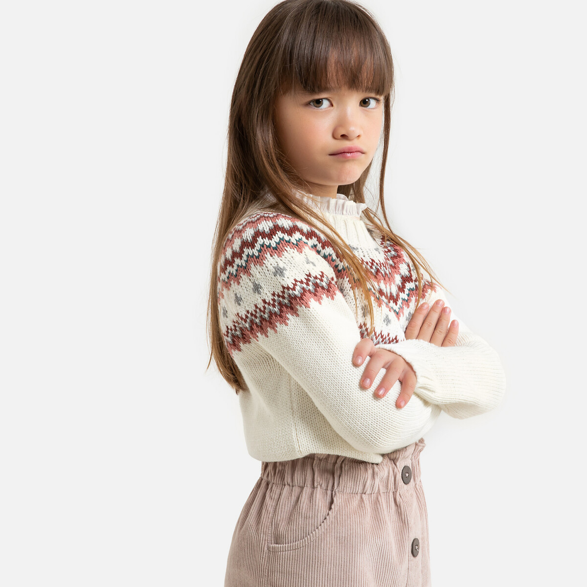 Пуловер LaRedoute Из жаккарда с круглым вырезом 2-14 лет 5 лет - 108 см бежевый, размер 5 лет - 108 см