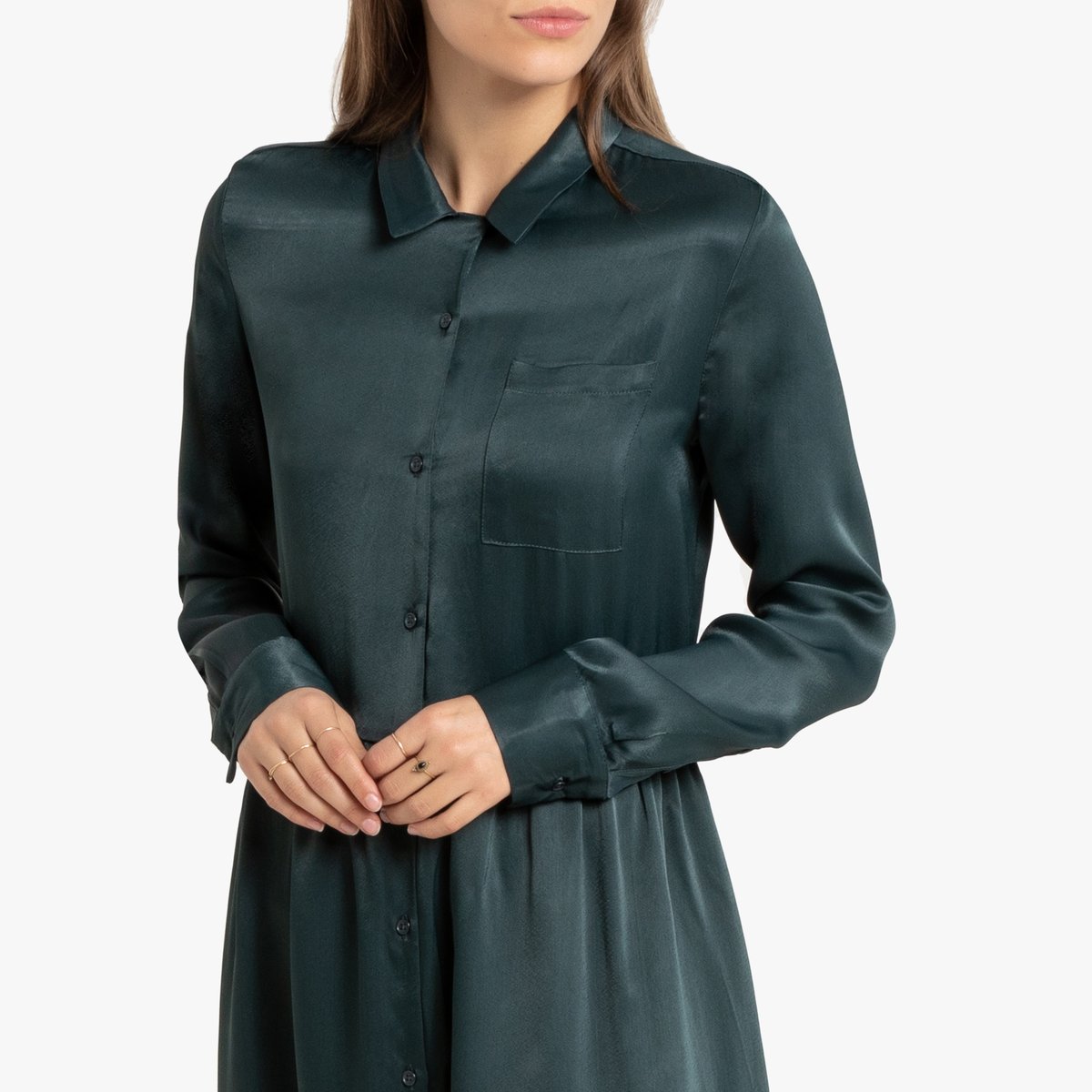 Платье-рубашка La Redoute Миди с длинными рукавами 40 (FR) - 46 (RUS) зеленый, размер 40 (FR) - 46 (RUS) Миди с длинными рукавами 40 (FR) - 46 (RUS) зеленый - фото 2
