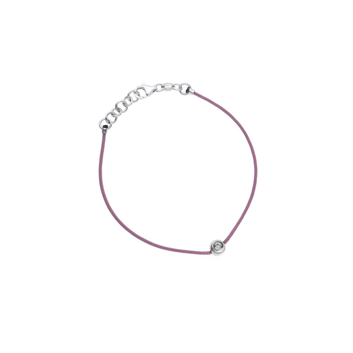 Bracelet Lien Nylon Tressé de couleur ROSE orné d'un SERTI CLOS avec Véritable Diamant