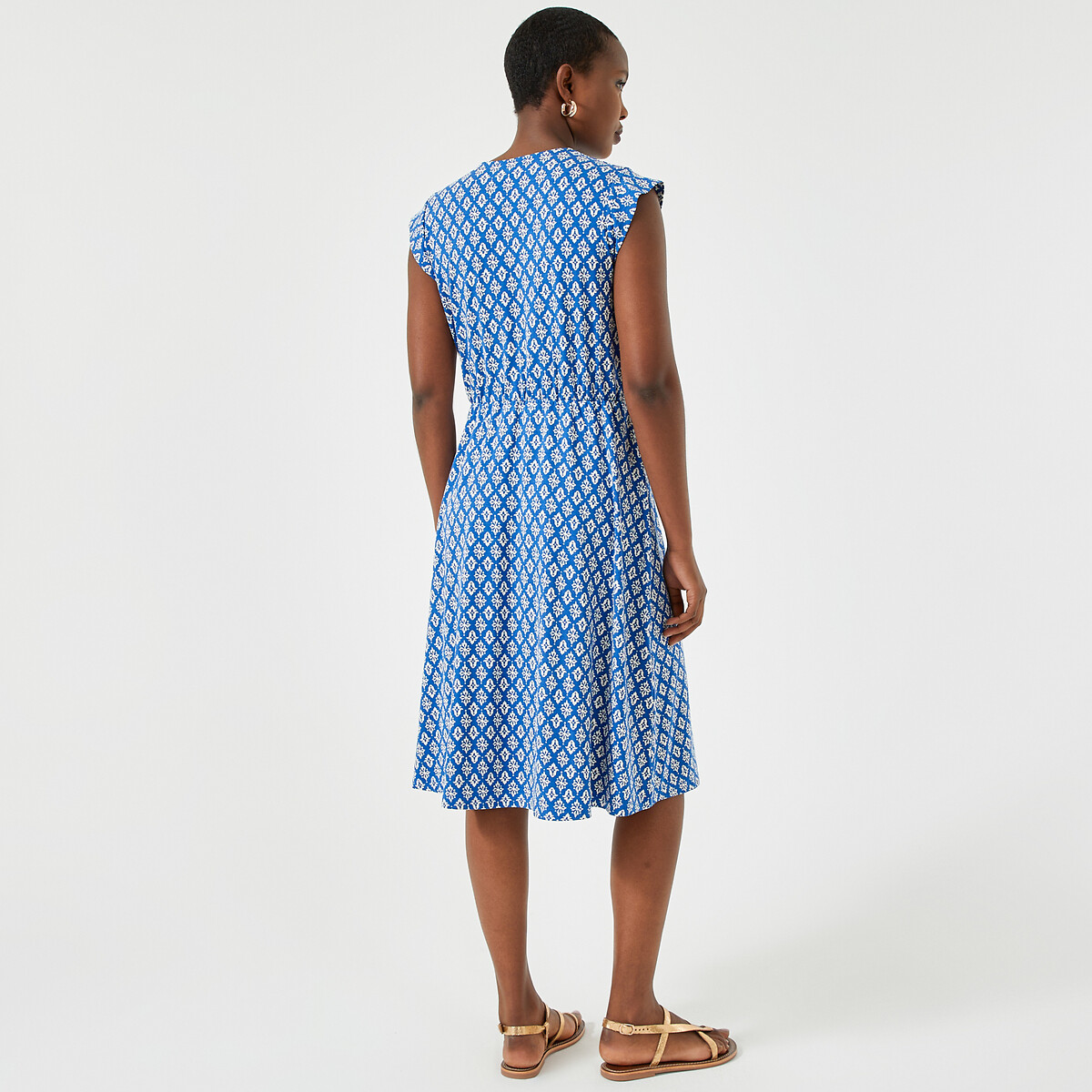 Платье-миди расклешенное с цветочным принтом  46 синий LaRedoute, размер 46 - фото 4