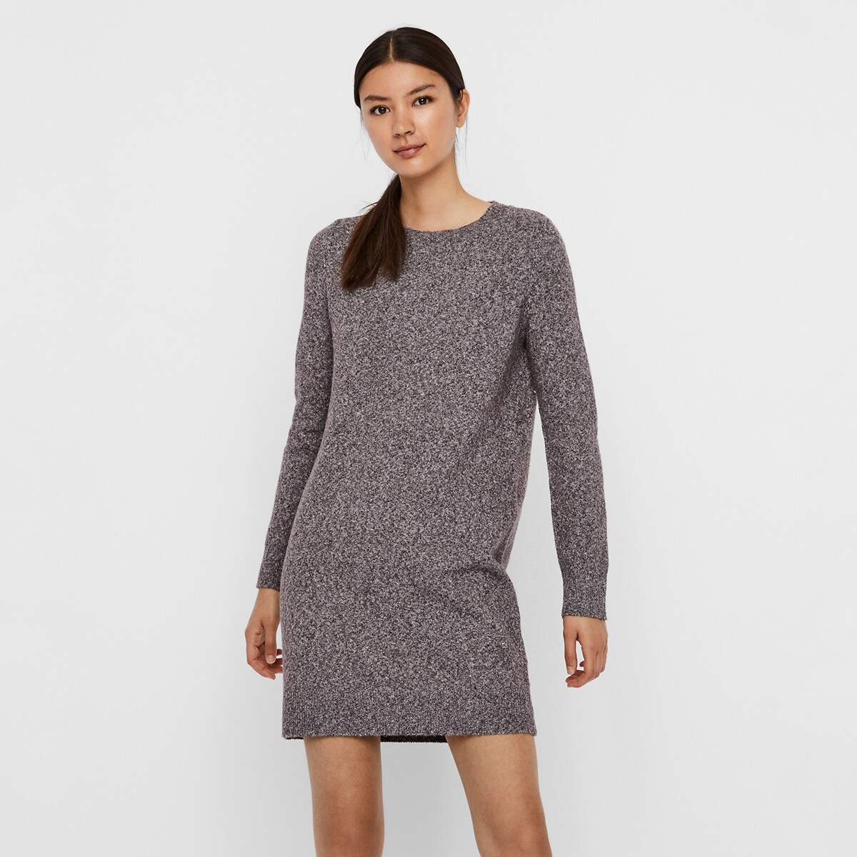 Платье-пуловер La Redoute Короткое круглый вырез прямой покрой M каштановый, размер M - фото 5