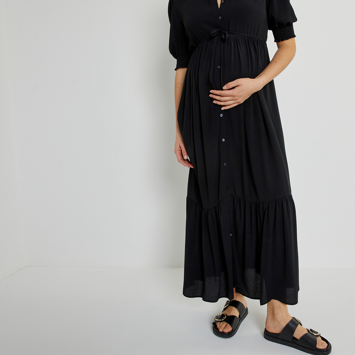 Платье длинное на пуговицах для периода беременности  50 черный LaRedoute, размер 50 - фото 3