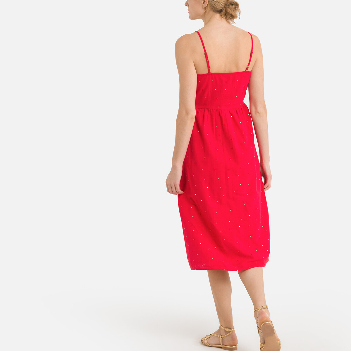 Платье PIECES Короткое с принтом в горошек на тонких бретелях XL красный, размер XL - фото 4
