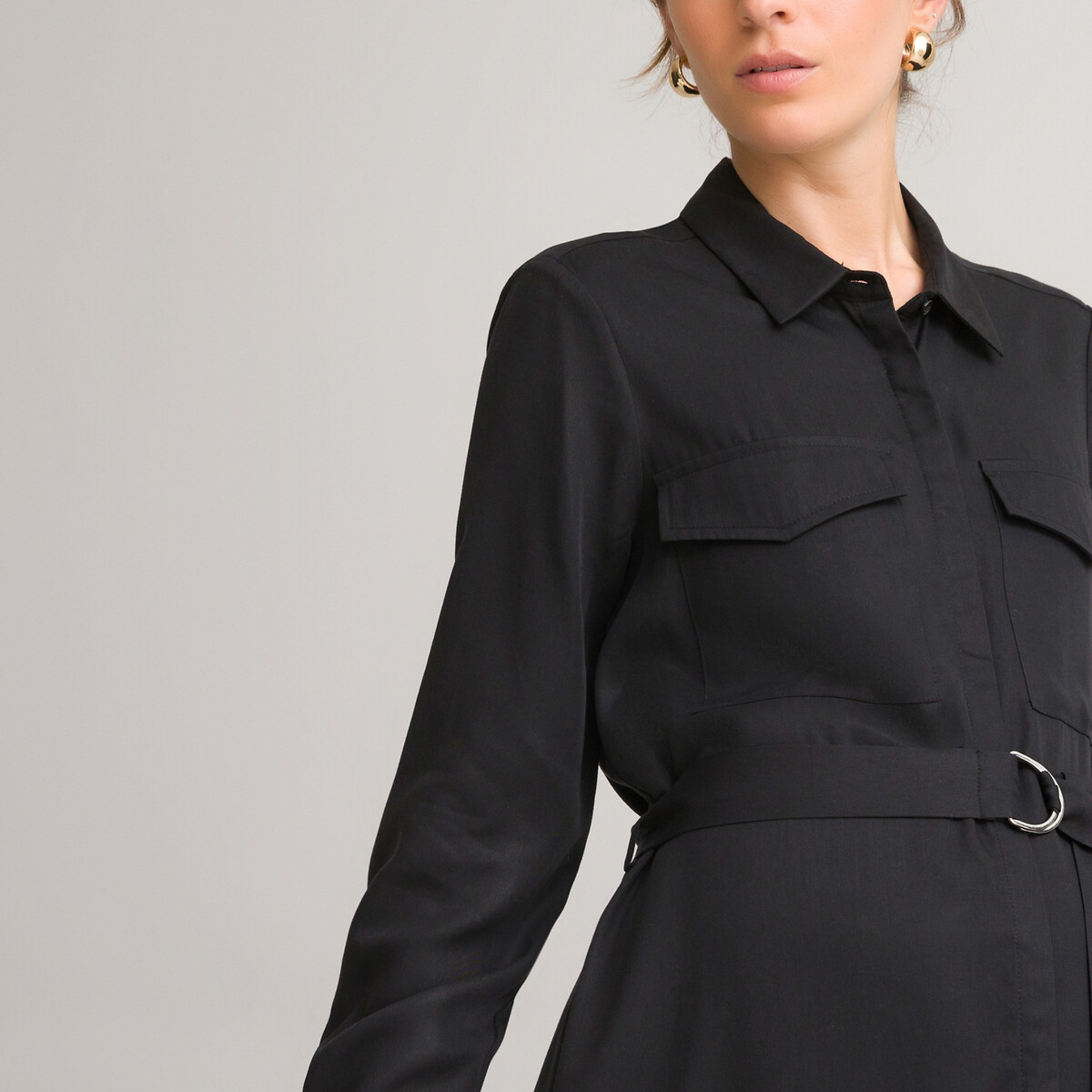 Платье-рубашка LaRedoute Для периода беременности из лиоцелла 52 черный, размер 52 - фото 2