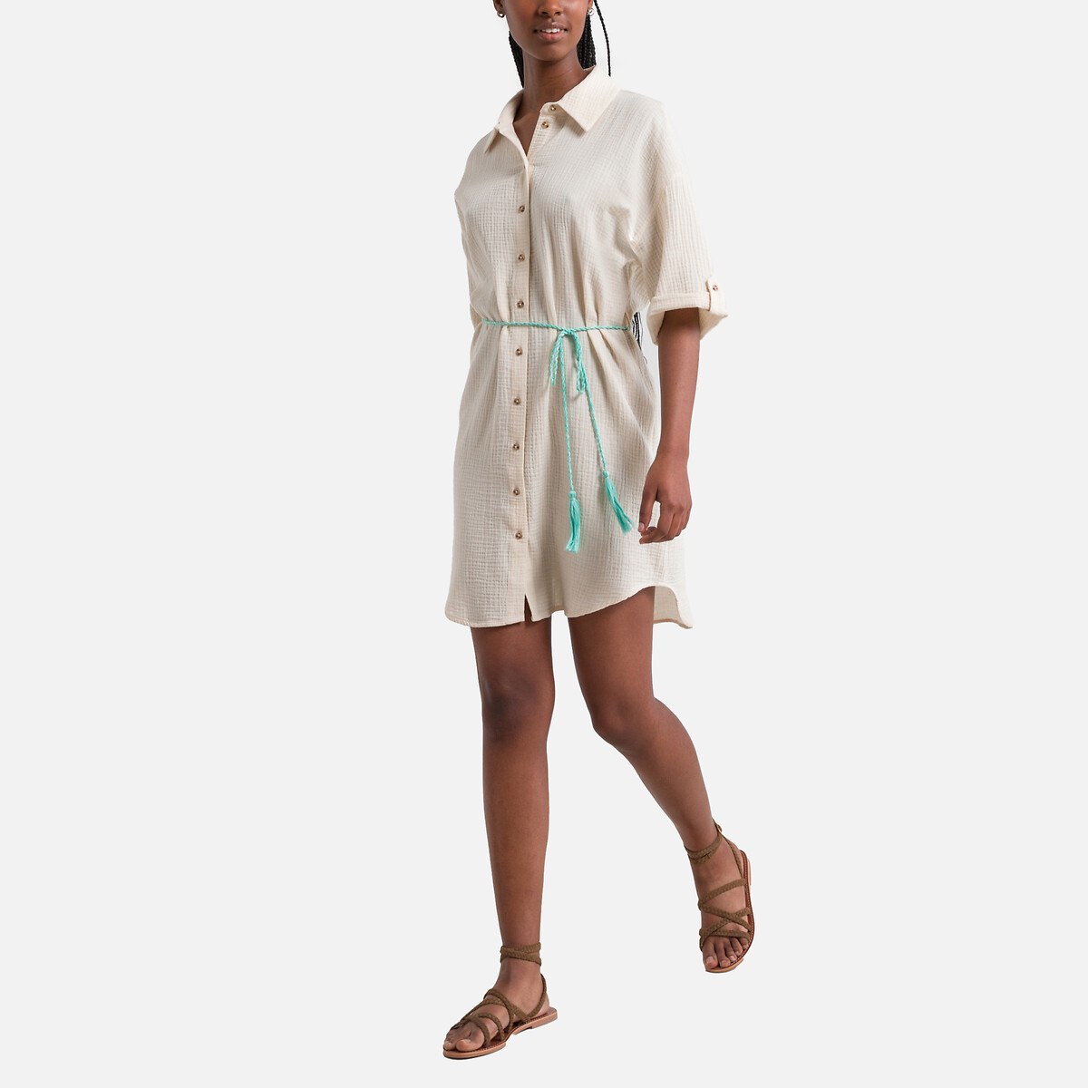 Платье-рубашка Широкие рукава с завязками XL бежевый LaRedoute, размер XL - фото 2