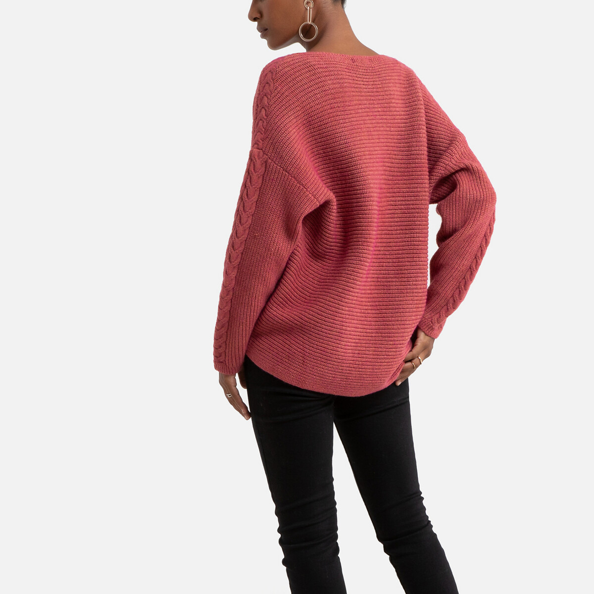 Пуловер LaRedoute Из трикотажа витые вставки V-образный вырез с завязками M розовый, размер M - фото 4