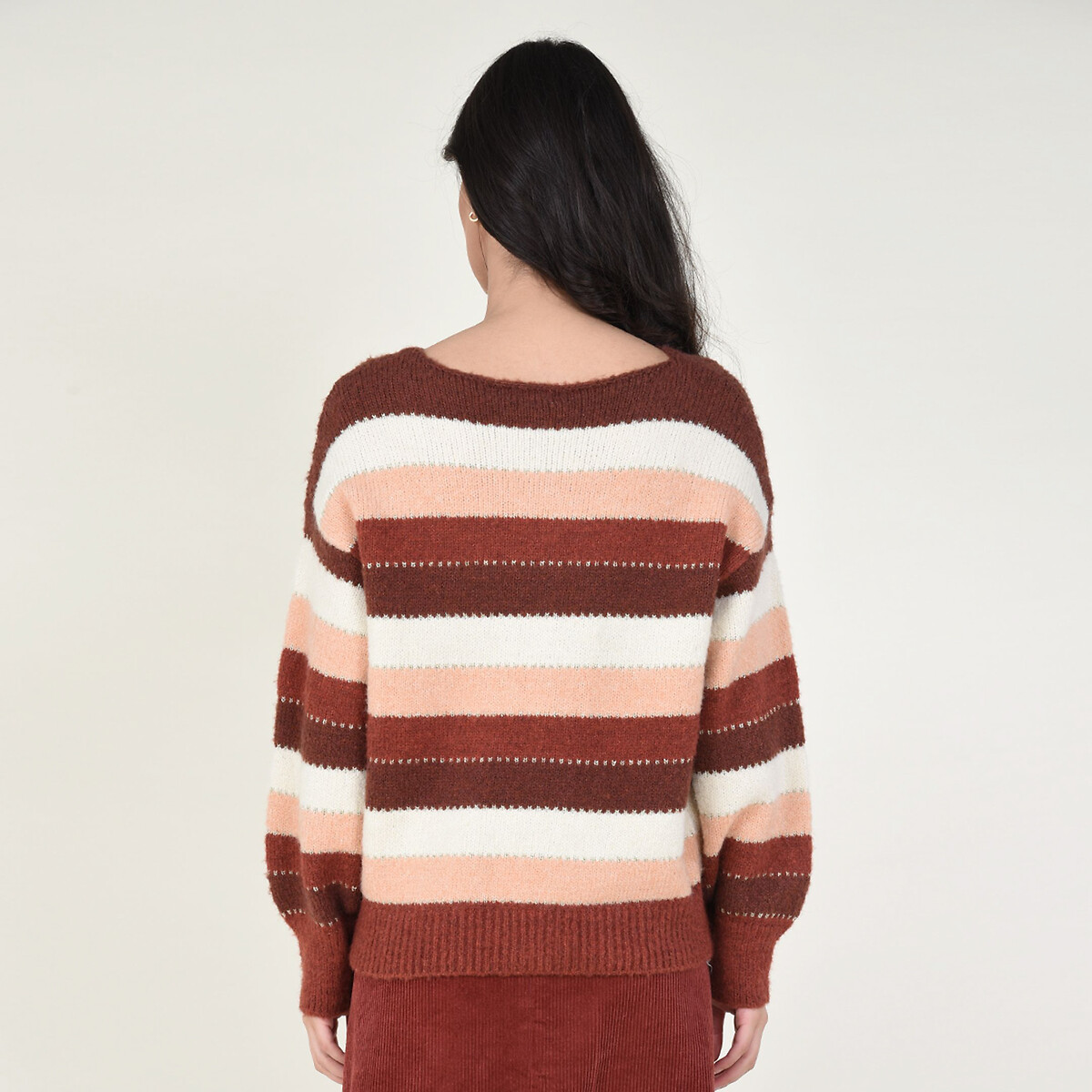 Пуловер MOLLY BRACKEN В полоску с круглым вырезом и с отделкой металлизированной нитью L оранжевый, размер L - фото 3