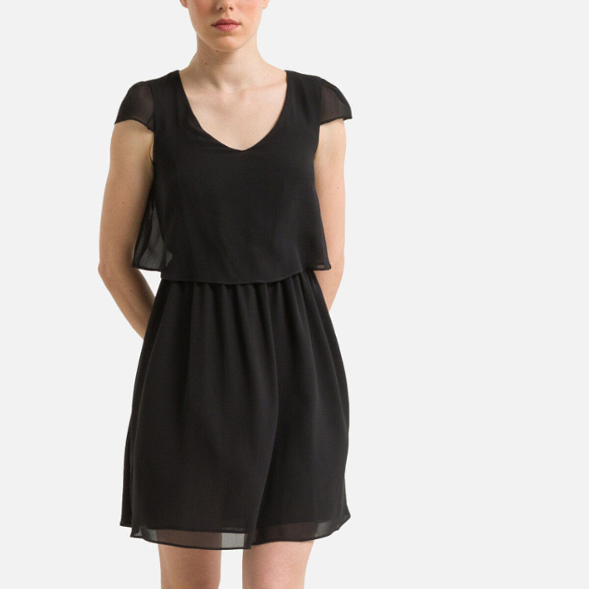 Платье С короткими рукавами и V-образным вырезом 48 черный LaRedoute, размер 48 - фото 2