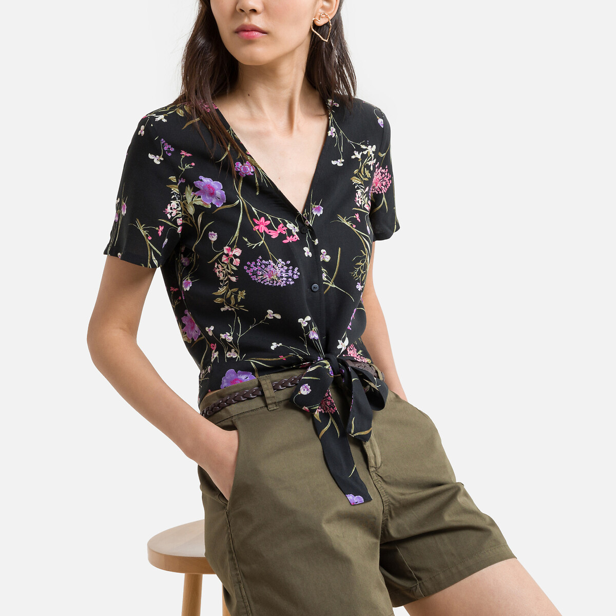 

Блузка VERO MODA, Черный, Блузка Короткая с принтом и завязками M черный