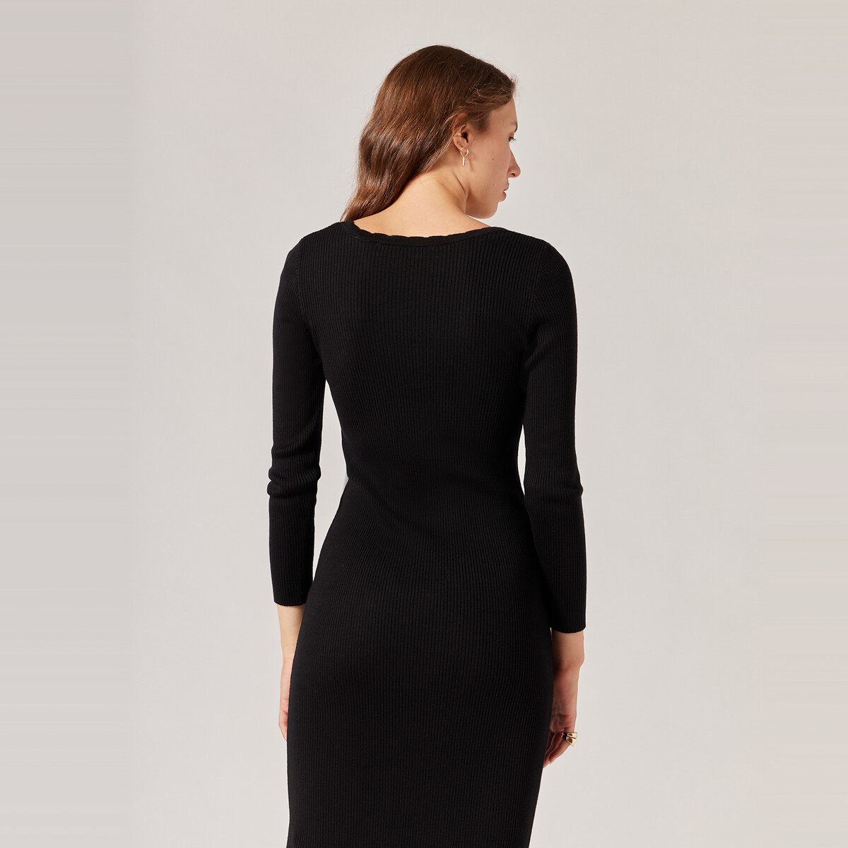 Платье Длинное облегающее с V-образным вырезом XS черный LaRedoute, размер XS - фото 3