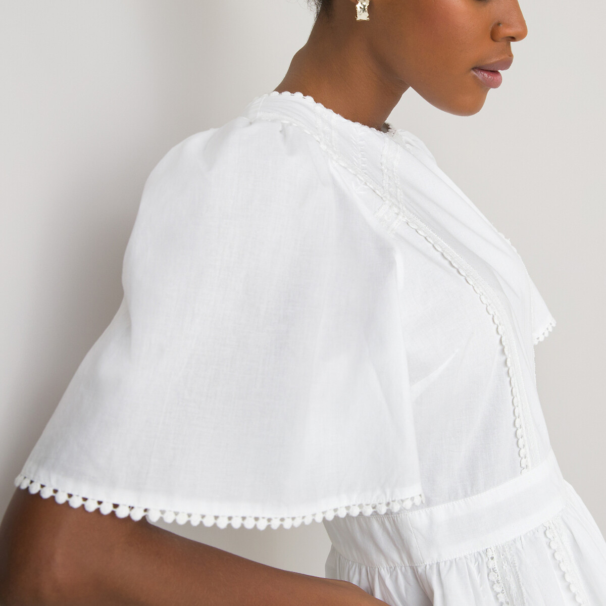 Платье LA REDOUTE COLLECTIONS Короткое с воланами из биохлопка 48 белый, размер 48 - фото 3