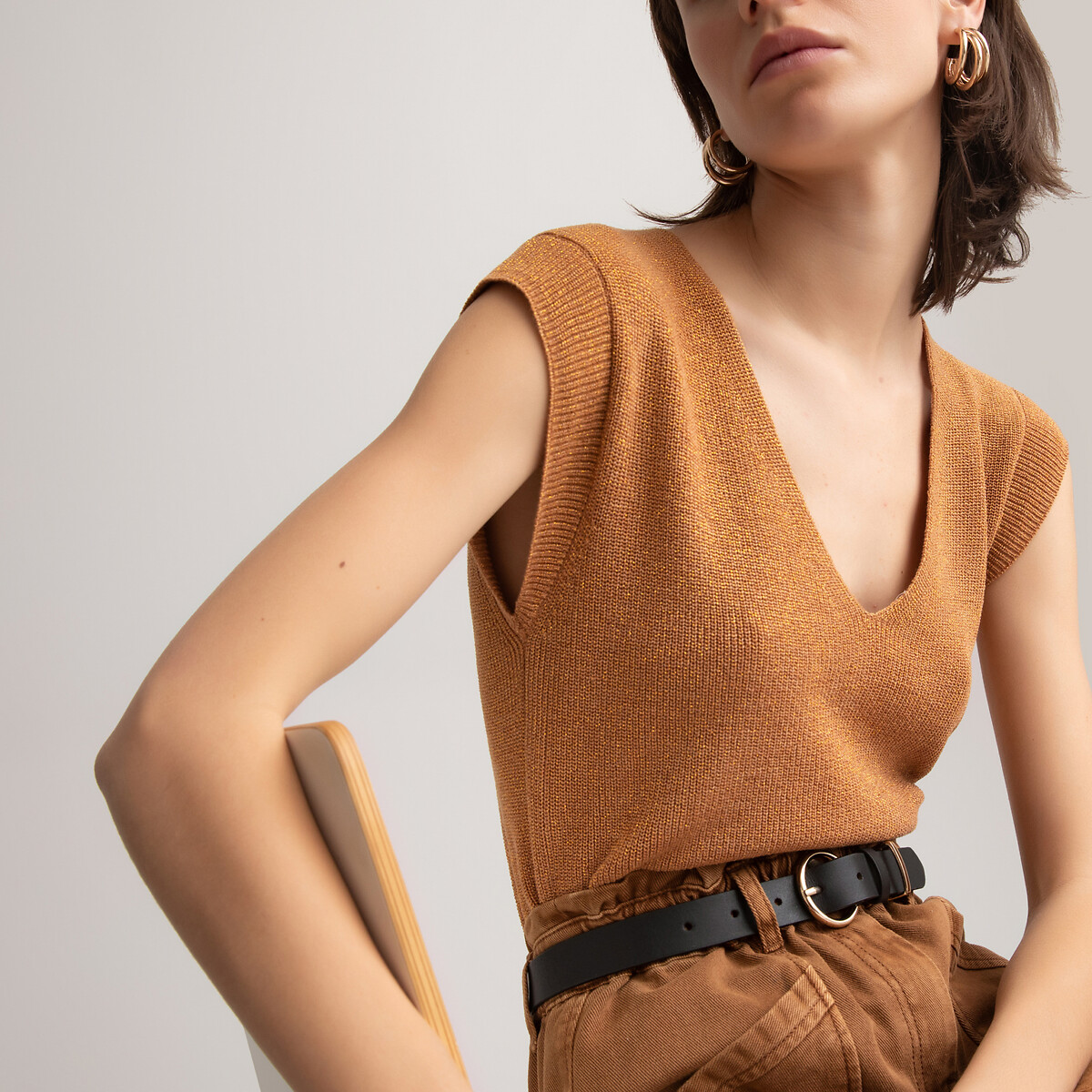 

Топ LaRedoute, Каштановый, Из блестящего трикотажа L каштановый