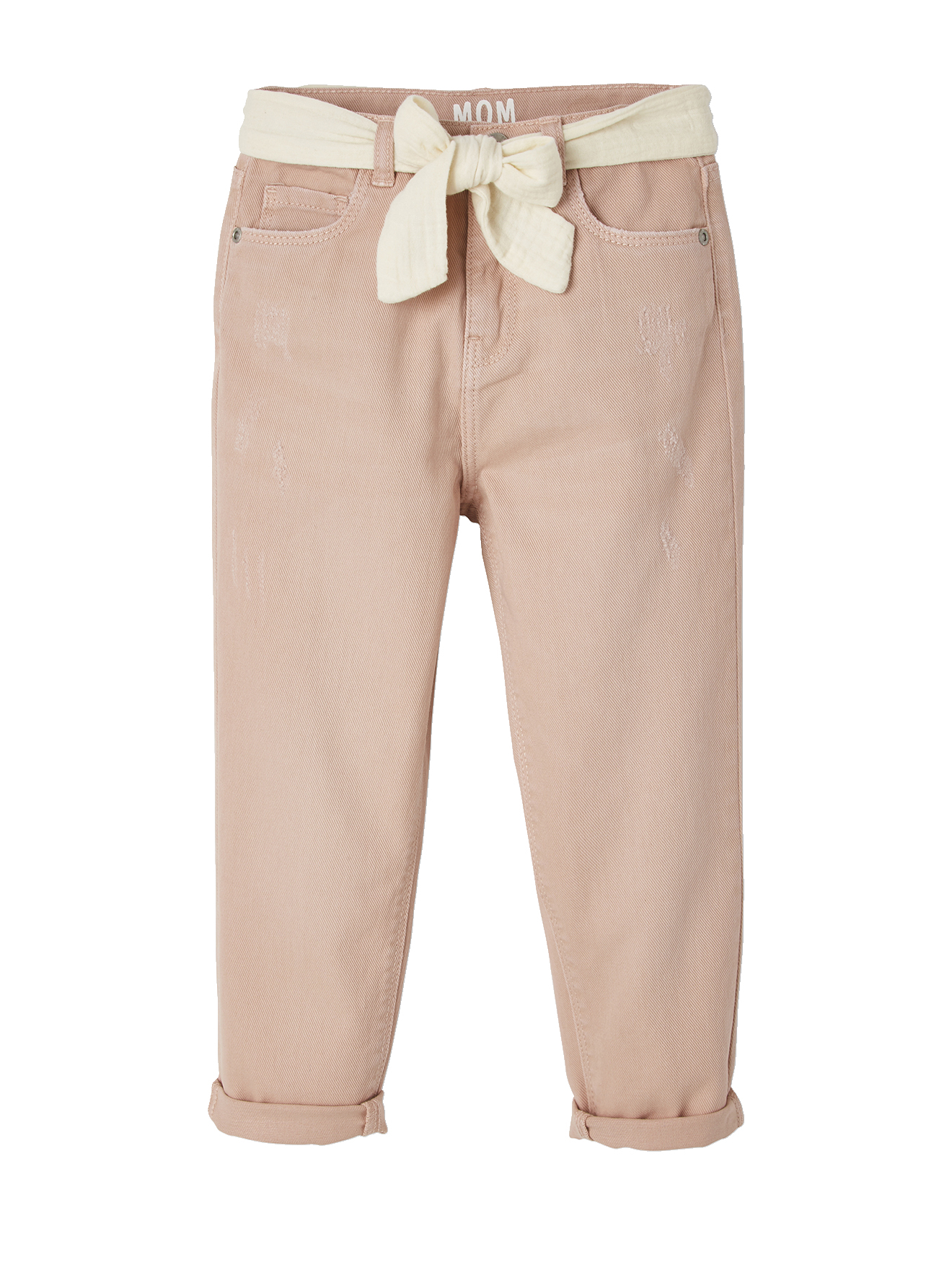 Pantalon Mom et sa ceinture en gaze de coton, VERTBAUDET