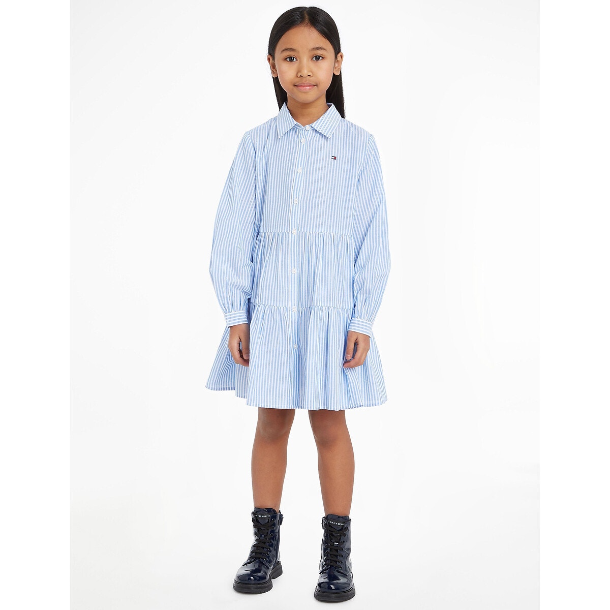 Robe chemise volants manches longues bleu clair Tommy Hilfiger