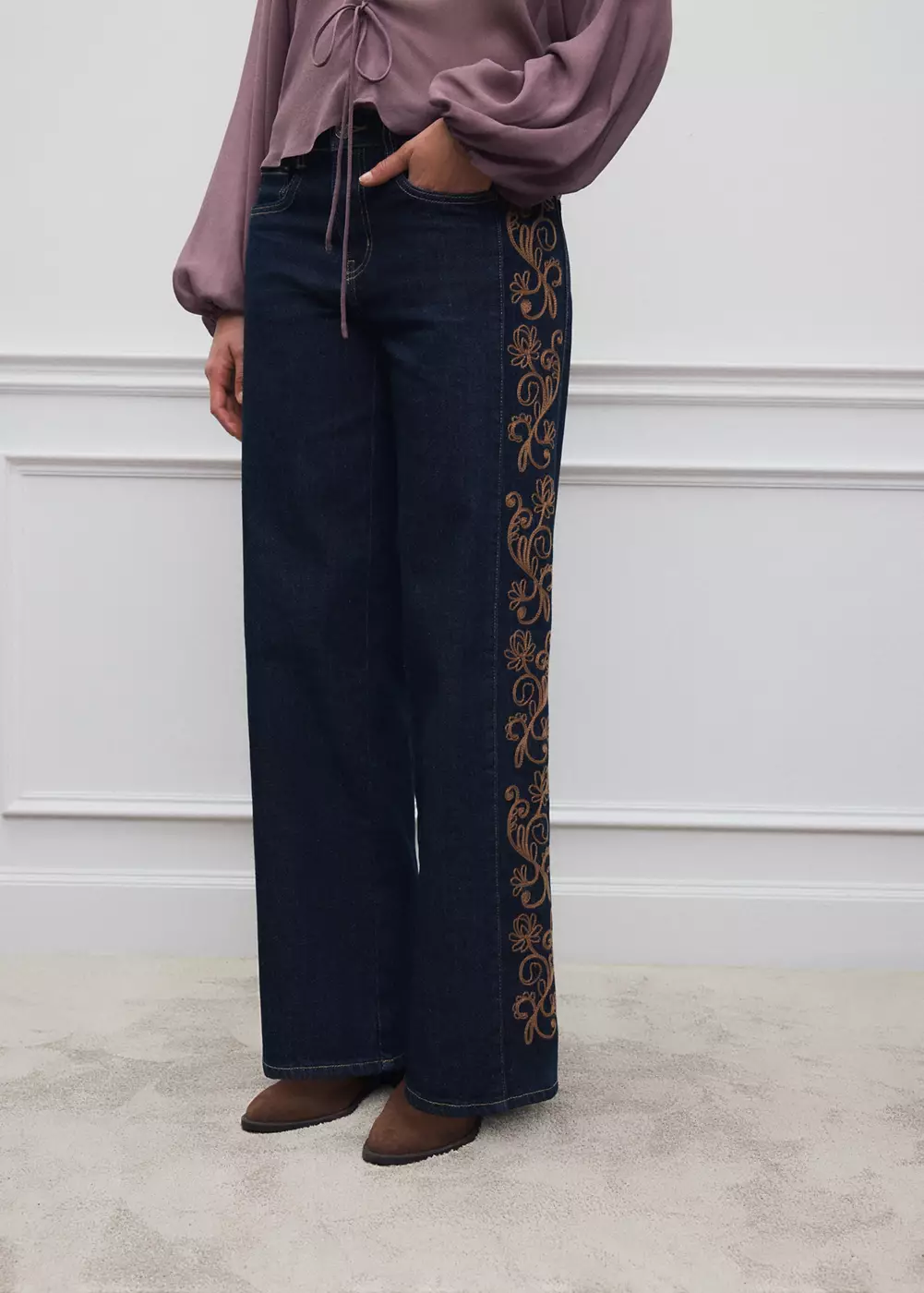 Jean droit brodé, MANGO TEEN