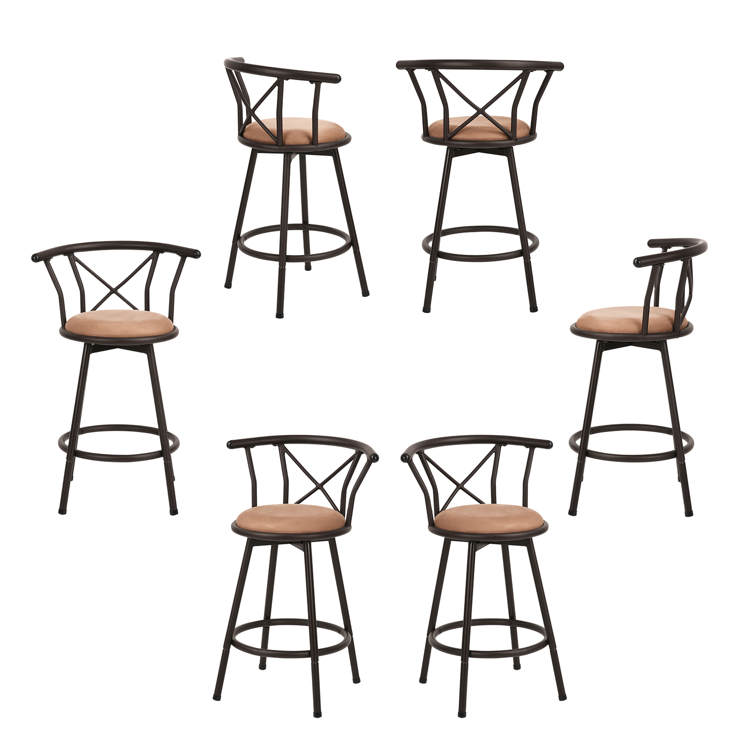 Lot de 6 tabourets de bar rotatif industriel, HAILEY, MEUBLES COSY
