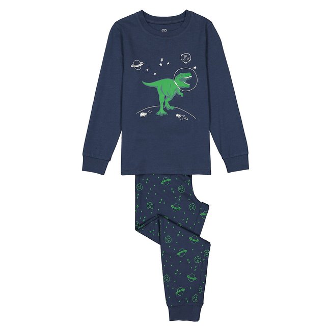 Pyjama in jersey met reflecterende dinosaurus print <span itemprop=