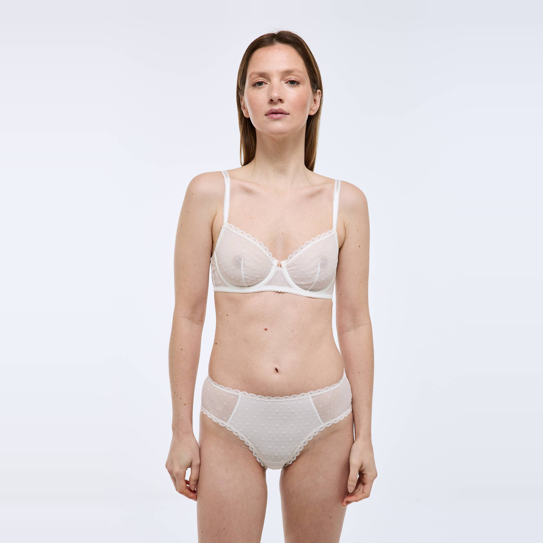 Soutien-gorge corbeille balconnet GINETTE en tulle floqué, MONOPRIX