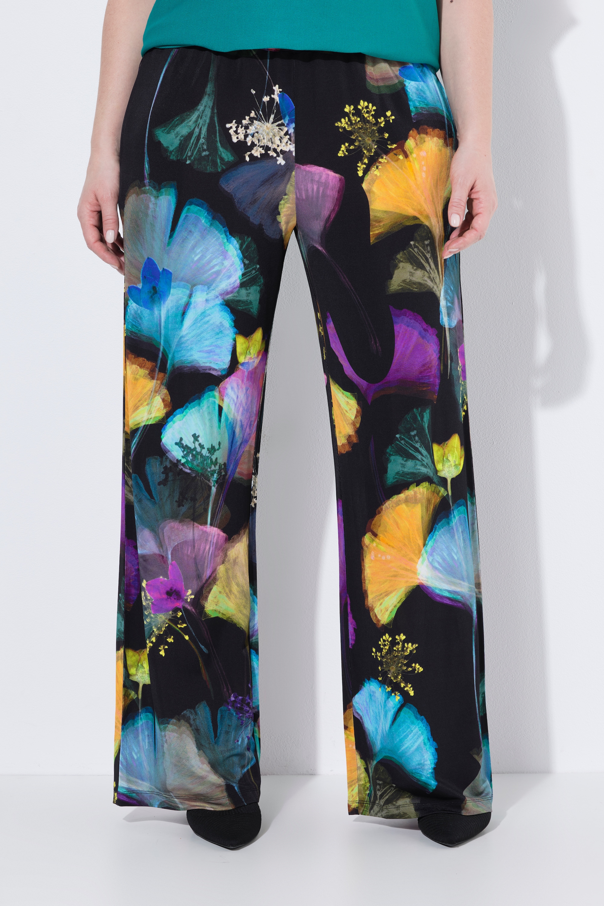 Pantalon slinky, motif ginkgo, plis, ULLA POPKEN