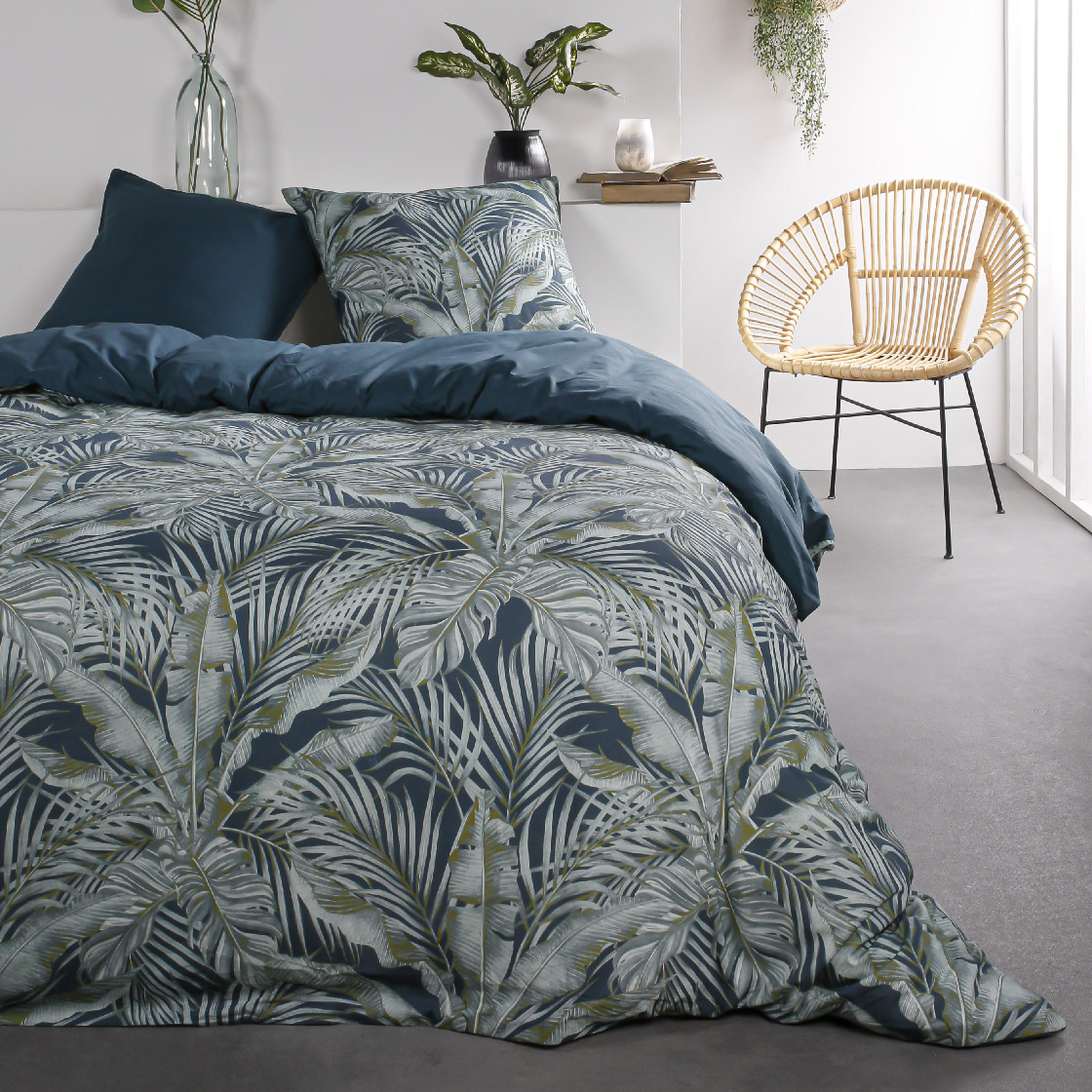 Parure de lit coton 2 personnes imprimé jungle SUNSHINE, TODAY