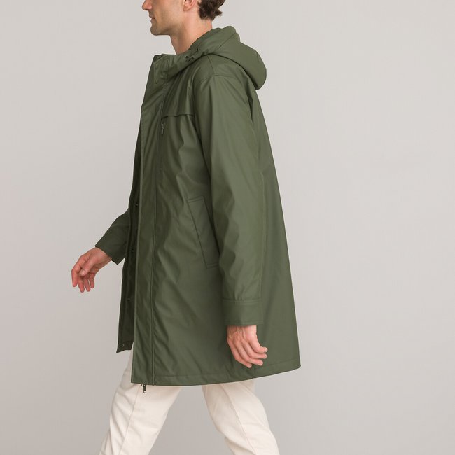 Recycled mid-length parka with high neck, khaki green, La Redoute ...