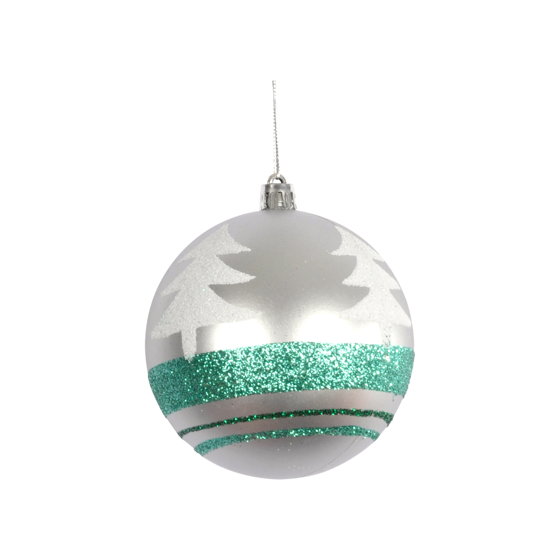 Boule de Noël décorée Sapins Argent 8 cm, EDEN