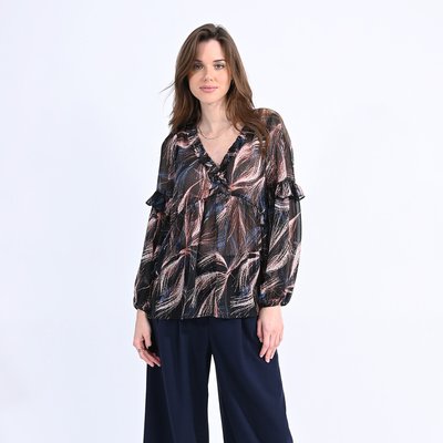 Printed V-Neck Blouse with 3/4 Length Sleeves MOLLY BRACKEN