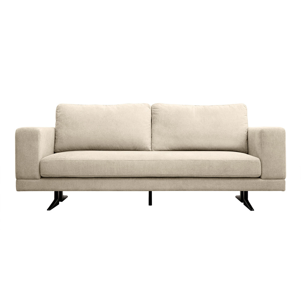 Canapé design 3 places en tissu chenille beige et métal noir LENNON, MILIBOO