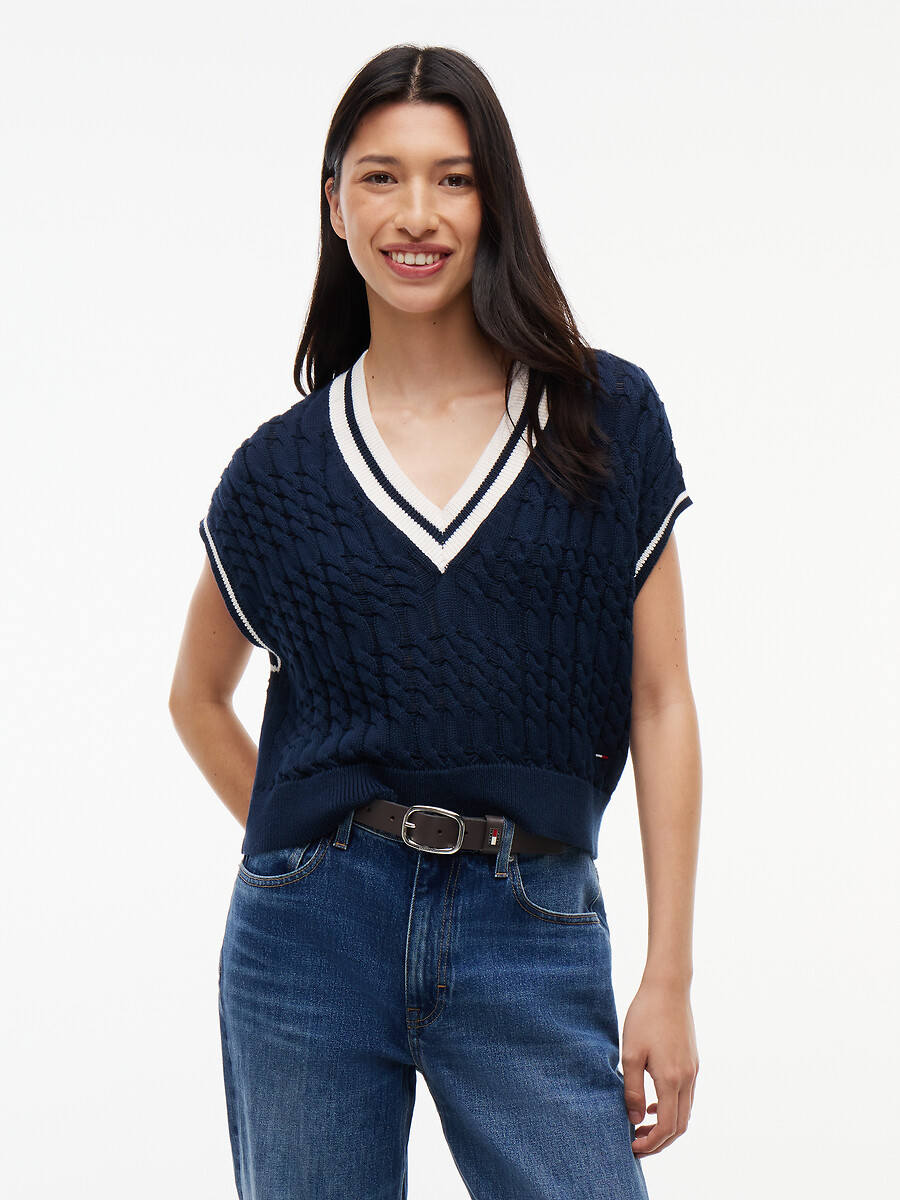 Pull col V à manches courtes, TOMMY JEANS