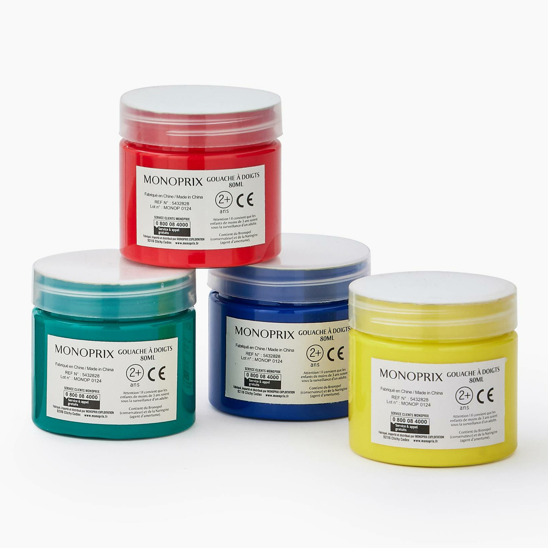 4 pots de gouache à doigts - 80 ml, MONOPRIX