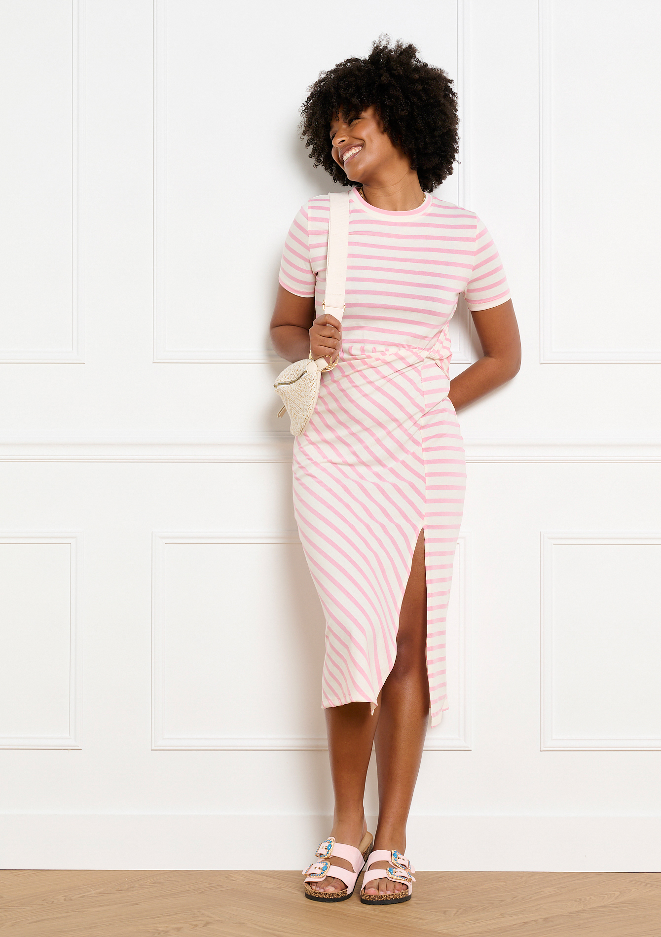Robe midi jersey rayée nouée, LOLALIZA