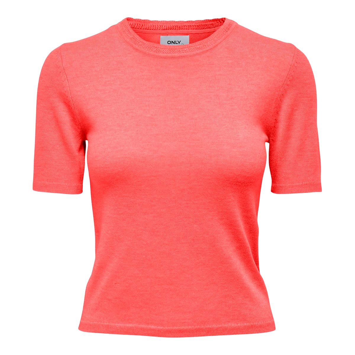 Pull orange uni avec une coupe droite, un col rond et à manches longues