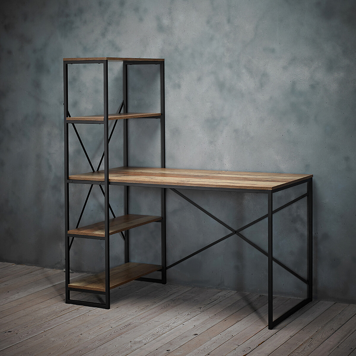 Industrial style deals desk with shelves