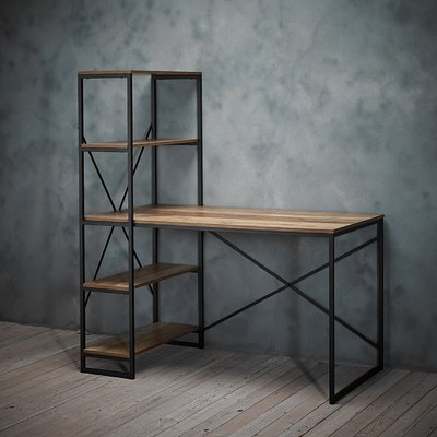 Industrial Style Oak Effect Workstation with 4 Shelves SO'HOME